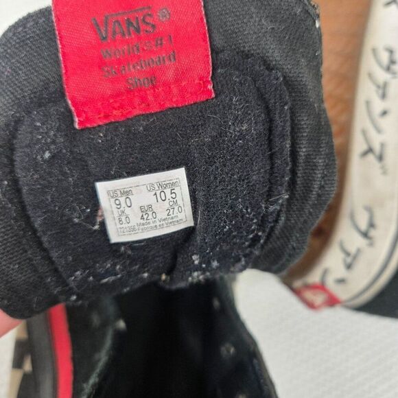 Vans Japanese Checkerboard Sk8 Hi Top Sneakers Black Red Mens Size 9 - Picture 9 of 10